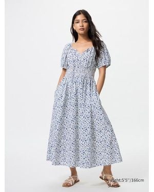 Uniqlo Vestito Arricciato Con Stampa - Bianco