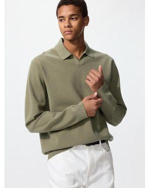 Uniqlo Washable Milano Ribbed Skipper Polo Jumper - Green