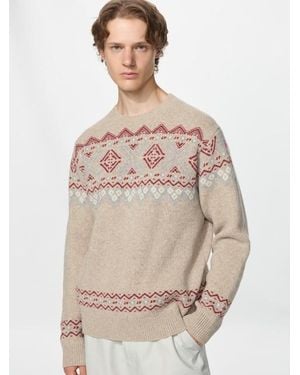 Uniqlo Lambswool Fair Isle Crew Neck Jumper - Natural