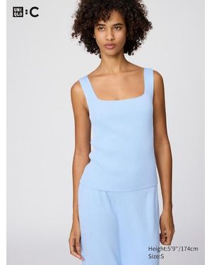 Uniqlo 3D Knit Seamless Ribbed Square Neck Jumper (Sleeveless) - Blue