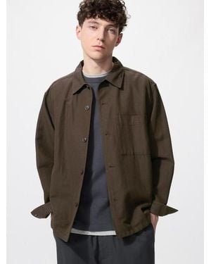 Uniqlo Cotton Linen Blend Shirt Jacket - Brown