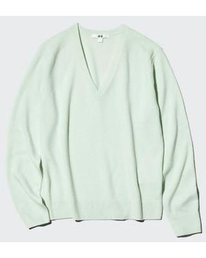 Uniqlo 100% Cashmere V Neck Jumper - Green