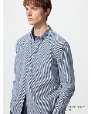 Uniqlo Broadcloth Regular Fit Shirt (Button-Down Collar, Striped) - Blue