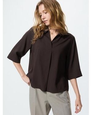 Uniqlo Rayon Skipper Collar Blouse (3/4 Sleeve) - Black