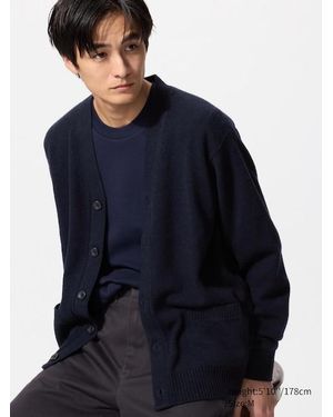 Uniqlo 100% Lambswool V Neck Cardigan - Blue