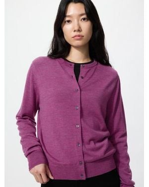 Uniqlo 100% Merino Crew Neck Cardigan - Purple