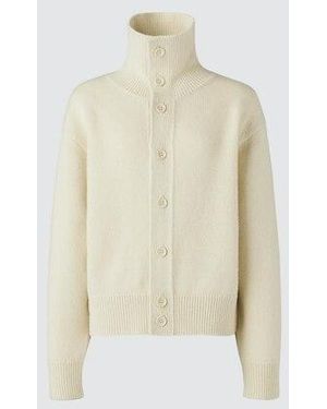 Uniqlo 100 Lammwolle Strickjacke (Stehkragen) - Weiß