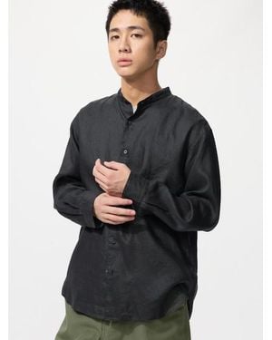 Uniqlo 100% Premium Linen Shirt (Stand Collar) - Black
