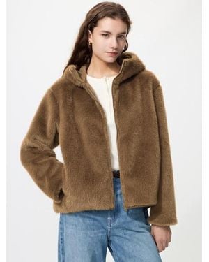 Uniqlo Fluffy Hooded Jacket - Brown