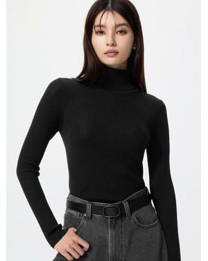 Uniqlo 100% Merino Ribbed Turtleneck Jumper - Black