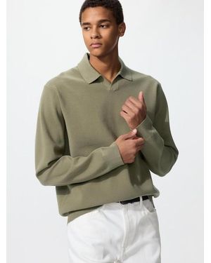 Uniqlo Washable Milano Ribbed Skipper Polo Jumper - Green