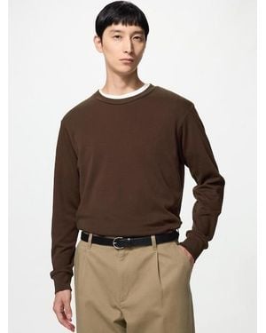 Uniqlo Soft Brushed Crew Neck T-Shirt (Long Sleeve) - Brown