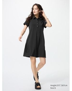 Uniqlo Vestito Corto Jersey Con Colletto - Nero