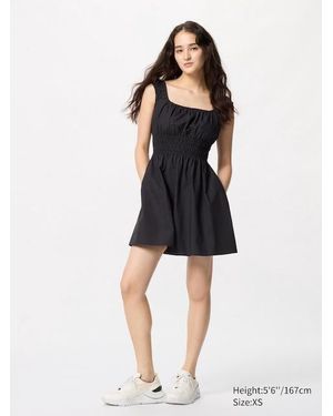 Uniqlo Vestito Corto Arricciato Cotone - Nero