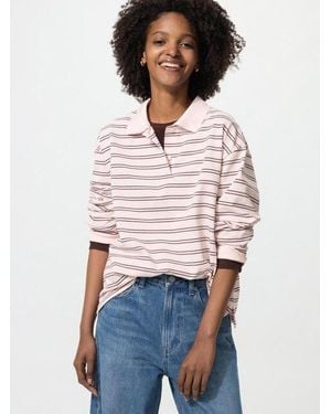 Uniqlo Poloshirt (Gestreift, Langarm) - Weiß