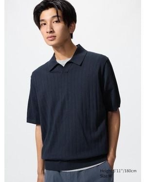 Uniqlo Maglione A Coste Con Colletto Maniche Corte - Blu