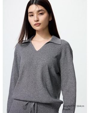 Uniqlo Polo En Maille Côtelée (Lavable En Machine) - Gris