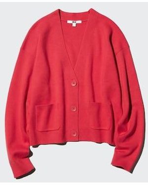 Uniqlo Smooth Cotton V Neck Cardigan - Red