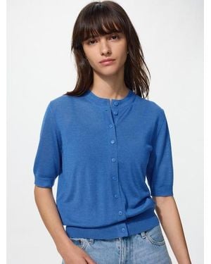 Uniqlo Merino Silk Blend Crew Neck Cardigan (Short Sleeve) - Blue