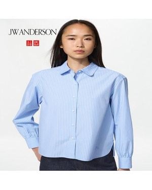 Uniqlo Camisa Algodón Manga Volumen Rayas - Azul