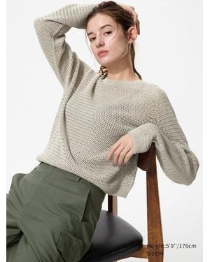 Uniqlo 3D Knit Seamless Mesh Crew Neck Jumper - Natural