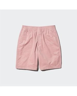Uniqlo Pantaloncini Comodi Elasticizzati Velluto A Coste - Rosa