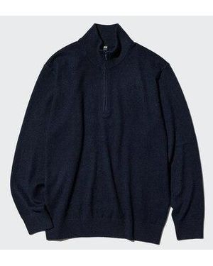 Uniqlo Jersey 100% Cashmere Media Cremallera - Azul