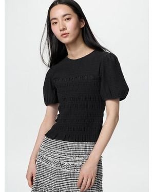Uniqlo Shirring Volume Sleeve T-Shirt - Black