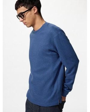 Uniqlo Strickfleece Langarmshirt (Soft, Rundhals) - Blau