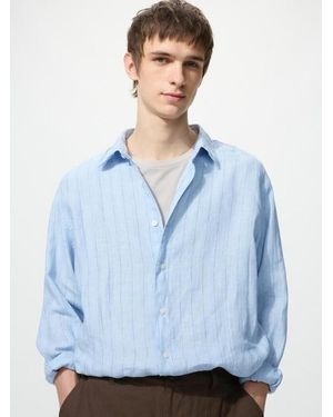 Uniqlo 100% Premium Linen Shirt (Striped) - Blue