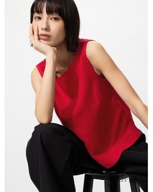 Uniqlo Blusa Lino Mezcla Sin Mangas - Rojo