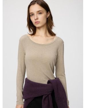 Uniqlo Heattech Extra Warm Cashmere Blend Scoop Neck T-Shirt (Long Sleeve) - Natural