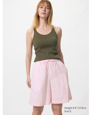 Uniqlo Linen Blend Easy Shorts (Striped) - Pink