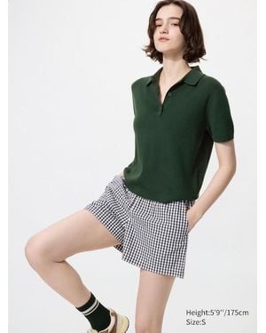 Uniqlo Pantalón Corto Confort Algodón Cuadros - Verde