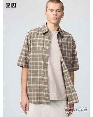 Uniqlo Camisa Cuadrada Manga Media Cuadros - Neutro