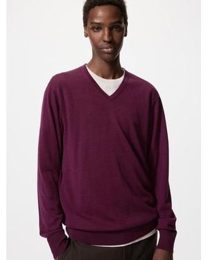 Uniqlo 100% Merino V Neck Jumper - Purple