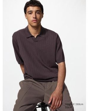 Uniqlo Washable Knit Skipper Polo Jumper - Purple