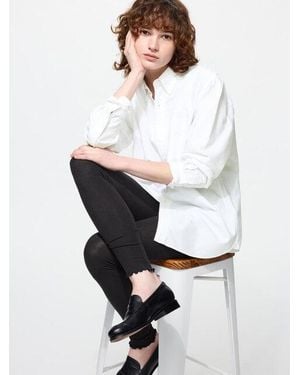 Uniqlo Heattech Extracálido Leggings Térmicos Cashmere Mezcla Canalé - Blanco