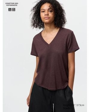 Uniqlo Linen V Neck T-Shirt - Purple