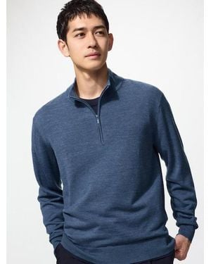 Uniqlo 100 Merinowolle Pullover (Reißverschluss) - Blau