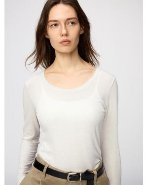 Uniqlo Heattech Extra Warm Cashmere Blend Scoop Neck T-Shirt (Long Sleeve) - White