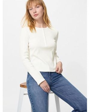 Uniqlo Ribbed Henley Neck Long Sleeve T-Shirt - White