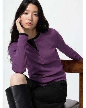 Uniqlo Ribbed Henley Neck Long Sleeve T-Shirt - Purple