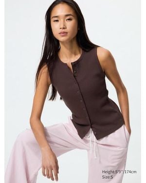 Uniqlo Button-Down Top (Sleeveless) - Brown