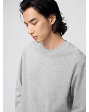 Uniqlo Airism Cotton Crew Neck T-Shirt (Striped, Long Sleeve) - Grey