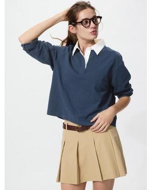 Uniqlo Washed Cotton Polo Shirt (Long Sleeve) - Blue