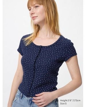 Uniqlo Waffle Mini T-Shirt (Patterned, Deep Neck) - Blue