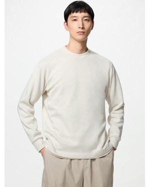 Uniqlo Strickfleece Langarmshirt (Soft, Rundhals) - Weiß