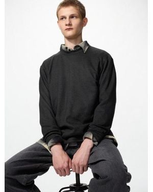 Uniqlo Strickfleece Langarmshirt (Soft, Rundhals) - Schwarz