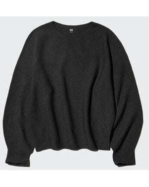 Uniqlo 3D Knit Seamless Cotton Crew Neck Volume Sleeve Jumper - Black